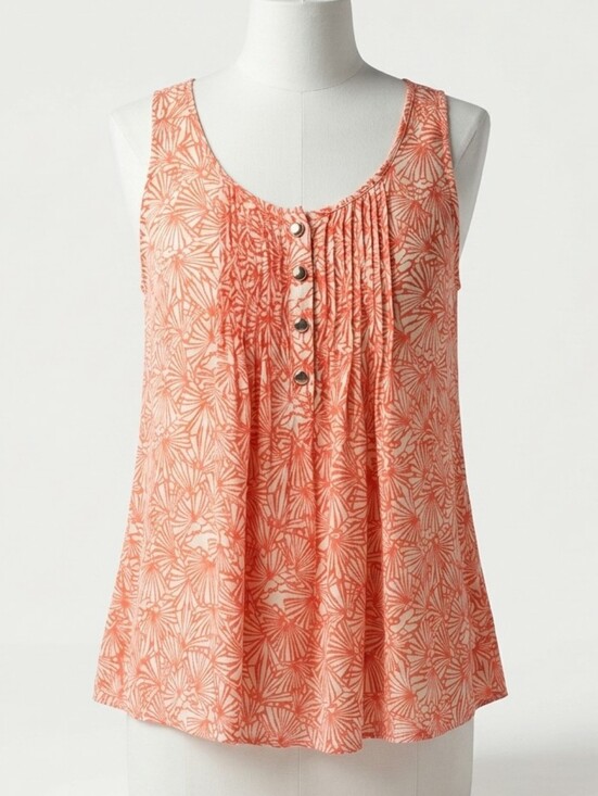 Juicy Couture Tops - Juicy Couture 100% Silk Coral Orange Cream Floral Pleated Tank Blouse Size 2 XS